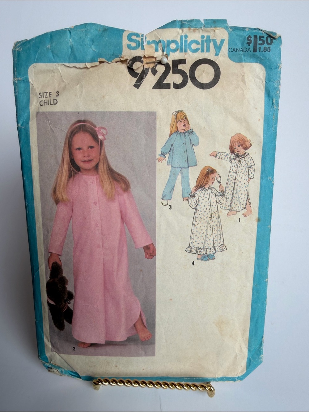 Vintage 1979 Simplicity 9250 Sewing Pattern Child Size 3 Nightgown Pajamas Robe